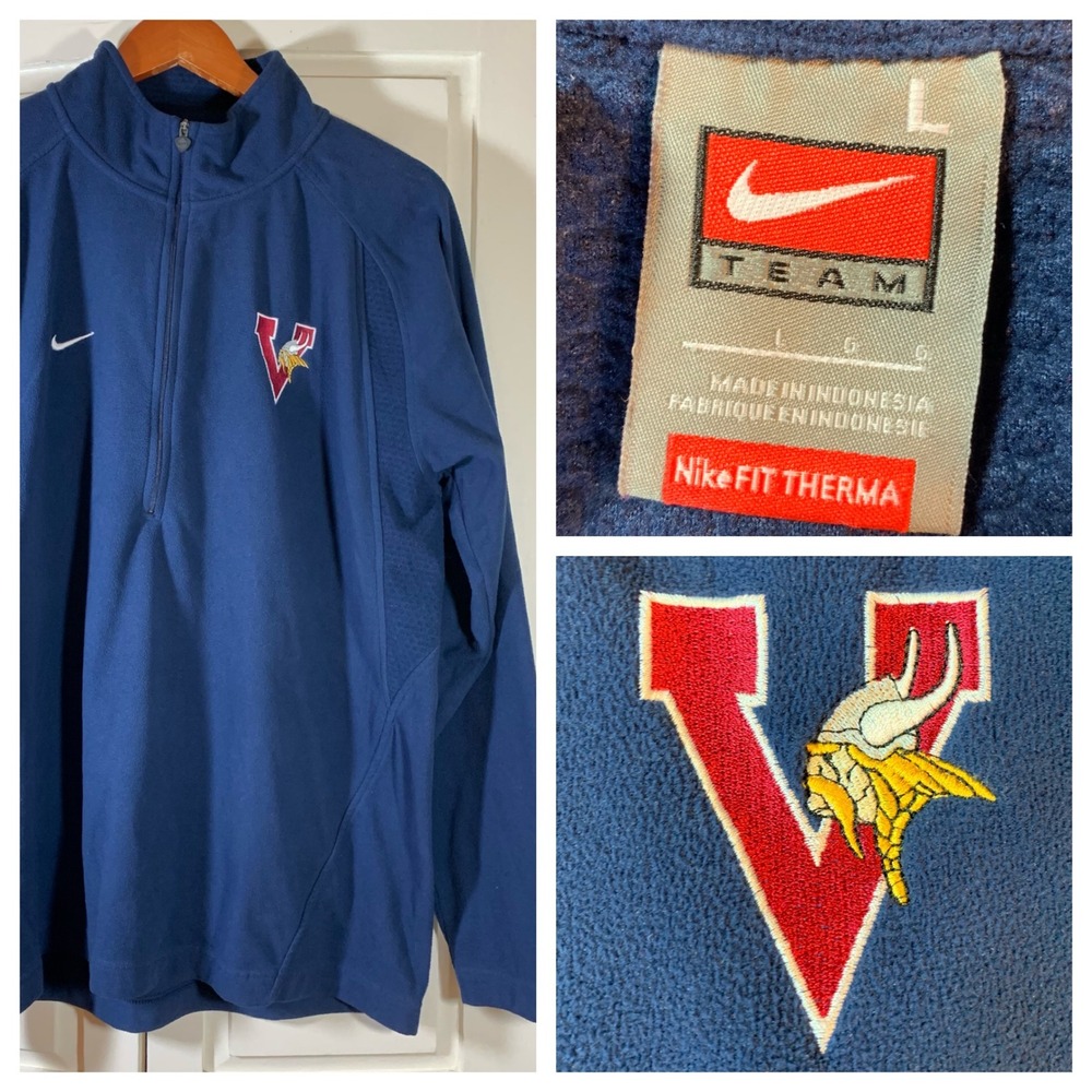Nike Fit‎ Therma Vikings V Pullover 1/4 Zip Fleece Blue Lage Mt Pleasant PA Alum